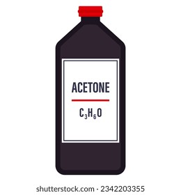 Dark plastic acetone bottle with chemical formula isolated on white background