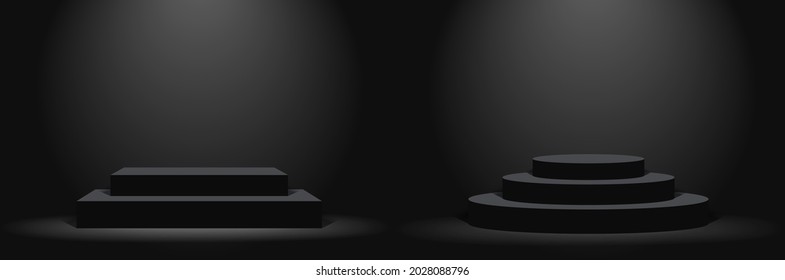 Dark platform or empty pedestal. Podium for product. Vector