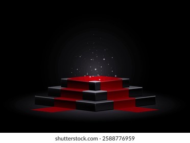 Dark platform or empty pedestal. Podium for product. Vector