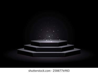 Dark platform or empty pedestal. Podium for product. Vector