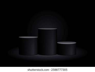 Dark platform or empty pedestal. Podium for product. Vector