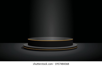 dark podium luxurious and gold lines, 3D rendering, 3D product display background.