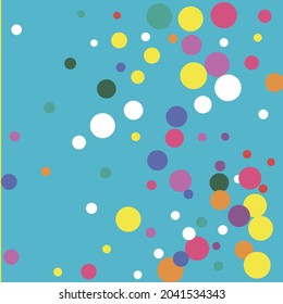 Los puntos de polka oscuros circulan por la impresión en color blanco. Fondo Verde Morado Pastel Naranja para Niños. Composición roja de los niños de juego rosa azul multicolor. Imagen de diseño color arcoiris azul turquesa índigo amarillo.