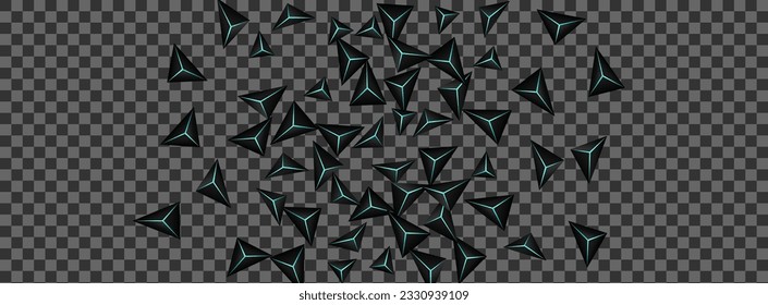 Dark Polygon Background Transparent Vector. Blue Neon Triangular Luxury. Prism Light Card. Onyx Glamour Backdrop.