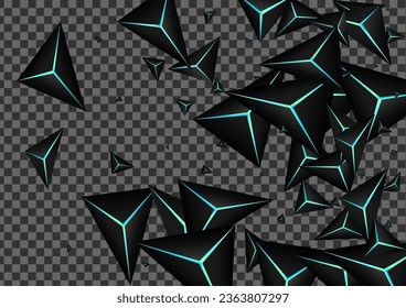Dunkler Polygonhintergrund transparenter Vektorgrafik. Blue Neon Triangle Space. Moderne Vorlage Facet. Obsidian Royal Texture.