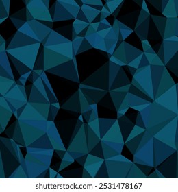 Dark Polygonal Design with Deep Blue and Teal Triangles Forming a Dynamic Geometric Pattern