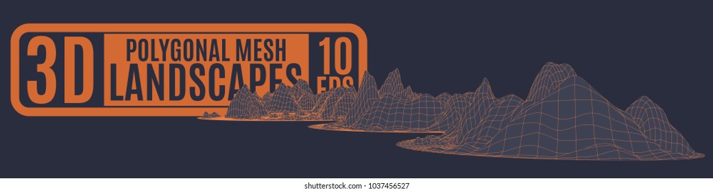 dark poster with computer orange mountains  vector