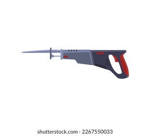 Dark power tool with red handle flat style, vector illustration isolated on white background. Professional instrument for construction and renovation, design element