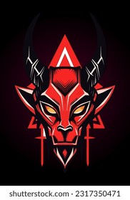 Dark and Powerful Baphomet Head Illustration Conveying strength and mystery, this artwork features the legendary deity with intricate details and an aura of darkness