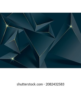 Fondo de lujo oscuro con lujosas formas poligonales y líneas doradas en un glint dorado. Antecedentes de lujo para diseño web de diseño premium, afiche o diseño de tarjeta