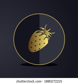 Dark premium strawberry icon with golden glyph icon style
