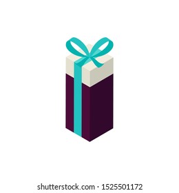 Dark Present Mint Ribbon Isometric Object. Vector Illustration of Gift Box Sign Isometry. 