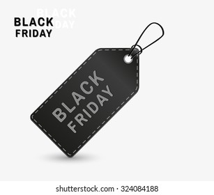 dark price tag with black friday text with shadow on gray background