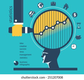 Dark profiles with business, finance and communication vector symbols and magnifying glass