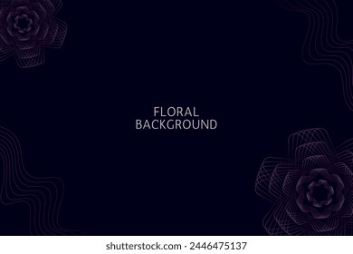 Dark pruple abstract background with overlay flower and shadow. Elegant purple floral line art vector. Modern luxury banner template design. Suit for poster, banner, card, invitation