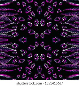 Dark Puma Skin Vector Seamless Pattern. Purple Jaguar Nature India Illustration. Dark Animal Skin Wild Illustration. India Drawn Leopard Design. Purple Leopard Pattern