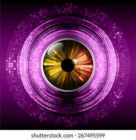 dark purple abstract background. circles of glowing pixels, concentric circles. vector illustration. digital. Light  Technology for computer graphic website internet. Mosaic table, orange eye