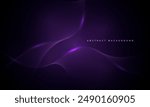 Dark purple abstract background with glowing blue wavy lines. Dark violet technology vector illustration with striped wave lines