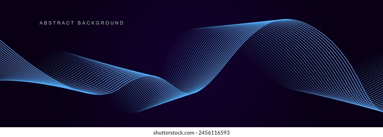 Fondo abstracto púrpura oscuro con ondas brillantes. Línea brillante elemento de diseño. Modernas líneas de onda fluidas de gradiente azul. Concepto de tecnología futurista. Ilustración vectorial