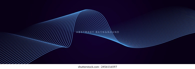 Dark purple abstract background with glowing waves. Shiny lines design element. Modern blue gradient flowing wave lines. Futuristic technology concept. Vector illustration