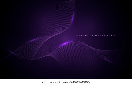 Dark purple abstract background with glowing blue wavy lines. Dark violet technology vector illustration with striped wave lines