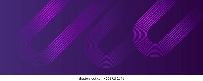 Fondo abstracto púrpura oscuro con líneas geométricas brillantes. Moderno patrón de líneas redondeadas diagonales púrpuras brillantes. Concepto de tecnología futurista. Traje para la cubierta, cartel, presentación, Anuncio, Sitio web