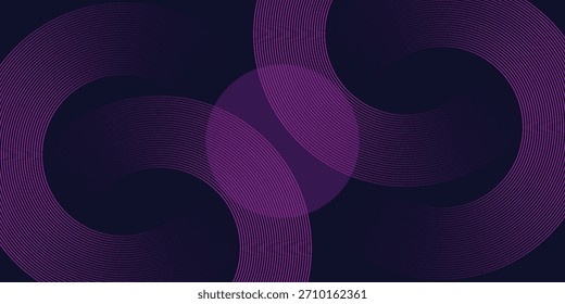 Fondo abstracto púrpura oscuro con círculos brillantes. Elementos de línea circular de remolino de gradiente. Ilustración