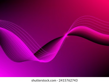 Dark Purple abstract background with lines and dots. Modern purple gradient flowing wave lines. Dynamic wave. Futuristic technology concept. Suit for banner, brochure, cover, flyer, website, poster