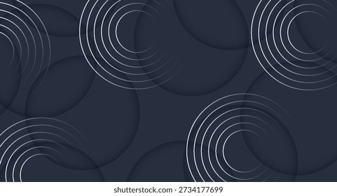 Dunkelvioletter abstrakter Hintergrund mit überlappenden 3D-Kreisen und modernen geometrischen Linien. Vektordesign mit Hohleffekt für Cover, Banner, Broschüre, Zertifikat und Präsentation. EPS 4