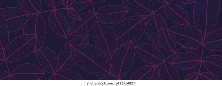 Dark purple abstract botanical background with branches and leaves