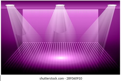 Dark purple Abstract light lamps background for Technology computer graphic website internet and business.. Screen on stage. Vector illustration.Spot Effect. neon. point, platform, Spotlights. arena