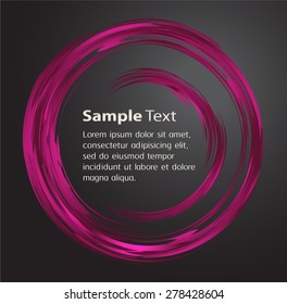 dark purple Abstract vector bright painting design element. circle frame Drawing, Hand drawn. round shape background. smudges. black background. text box. Brochure. card. banner. label
