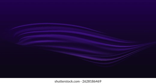 Dark purple abstract wave background with flowing light streaks, ideal for futuristic, elegant, or tech-themed designs