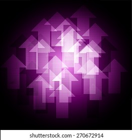 Dark purple arrow Abstract light lamps background for Technology computer graphic website internet and business.. Screen on stage. Vector illustration. Spot Effect. neon. point. dot