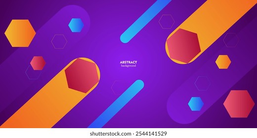 Fundo roxo escuro com linhas retangulares coloridas. Design de hexágono decorativo com estilo simples. Melhor design para seu anúncio, cartaz, banner. Eps10