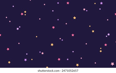 Dark purple background with colourful stars.