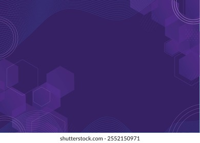 Fondo púrpura oscuro con línea curva y forma hexagonal. Ilustración vectorial