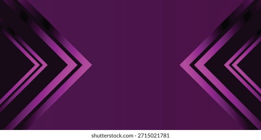 Ein dunkelvioletter Hintergrund weist auf beiden Seiten abstrakte geometrische Muster auf, die aus mehreren parallelen Linien bestehen, die nach innen weisende Chevronformen mit Farbverlauf-Effekt bilden.