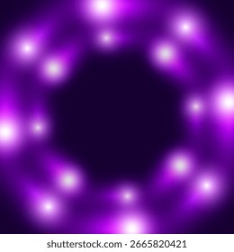 Fundo roxo escuro com luzes roxas, padrão de brilho abstrato, ilustração vetorial.