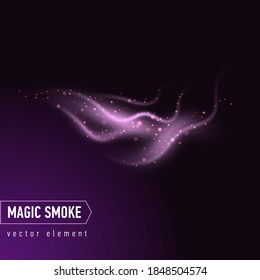 Dark purple background with smoke and stars. Magical smoke for food advertising and package.