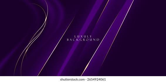 Un fondo púrpura oscuro que da un toque lujoso y elegante, utilizando rayas púrpuras diagonales y líneas curvas doradas y blancas que fluyen diagonalmente de manera ordenada.