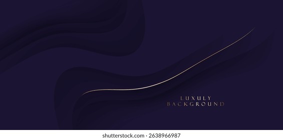 A dark purple or black-and-blue tone background gives off a luxurious and elegant feel, with thin gold and white curved lines placed on a gradient texture.