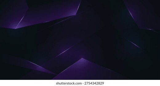 Dark Purple and Blue Abstract Geometric Background with Glowing Lines for Modern Technology Design 
