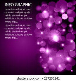 Dark purple Blue Defocused Light, Flickering Lights, Vector abstract festive background with bokeh defocused lights. text box. card. Brochure. 