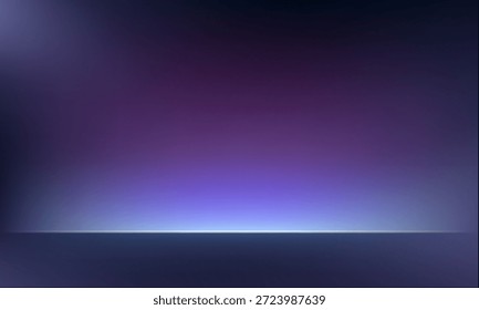 Fundo de estúdio Dark Purple e Blue. Quarto vazio com efeito de luz. Espaço para a venda de produtos no site. Ilustração vetorial.