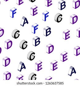 Dark Purple, Blue vector seamless backdrop with 3D english symbols. Shining colorful 3D illustration with isolated letters. Design for wallpaper, fabric makers.