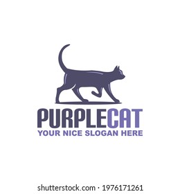 dark purple cat walking logo, silhouette of elegant cat vector illustrations