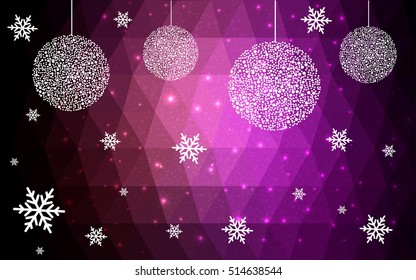 Dark Purple christmas postcard low polygon background. Vector illustration consisting of triangles. Abstract triangular polygonal origami or crystal design of New Year celebration.