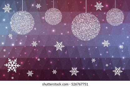 Dark Purple christmas postcard low polygon background. Vector illustration consisting of triangles. Abstract triangular polygonal origami or crystal design of New Year celebration.