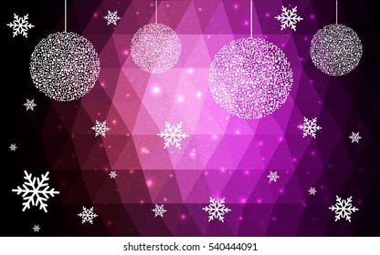 Dark Purple christmas postcard low polygon background. Vector illustration consisting of triangles. Abstract triangular polygonal origami or crystal design of New Year celebration.